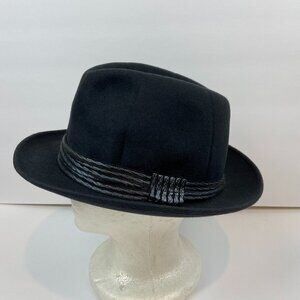 Vintage Tonar Wool Felt Fedora Hat Czechoslovakia Navy Blue